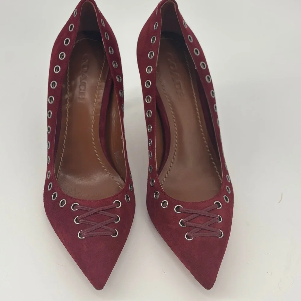 Coach red suede Varrick heels women's 8 date night luxury preppy quiet fall work
